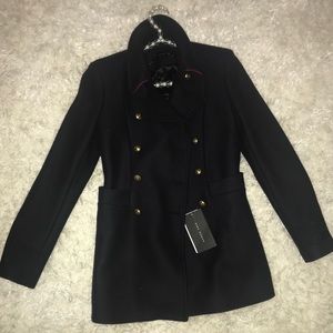 Zara Double-Breasted Woolly Fabric Three-Quarter-Length Coat